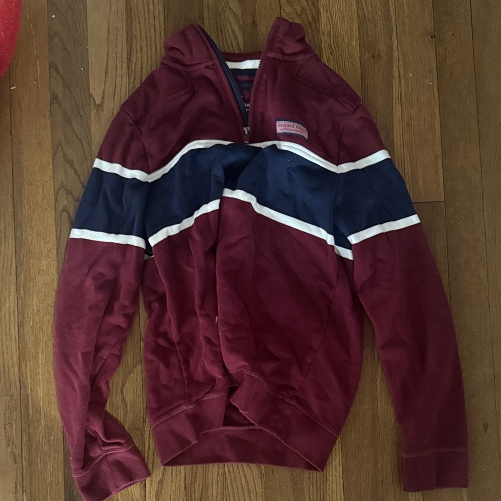 Vineyard Vines Burgundy and Navy Zip-Up Sweater